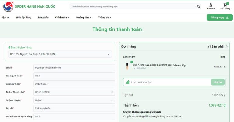 order mỹ phẩm Hàn