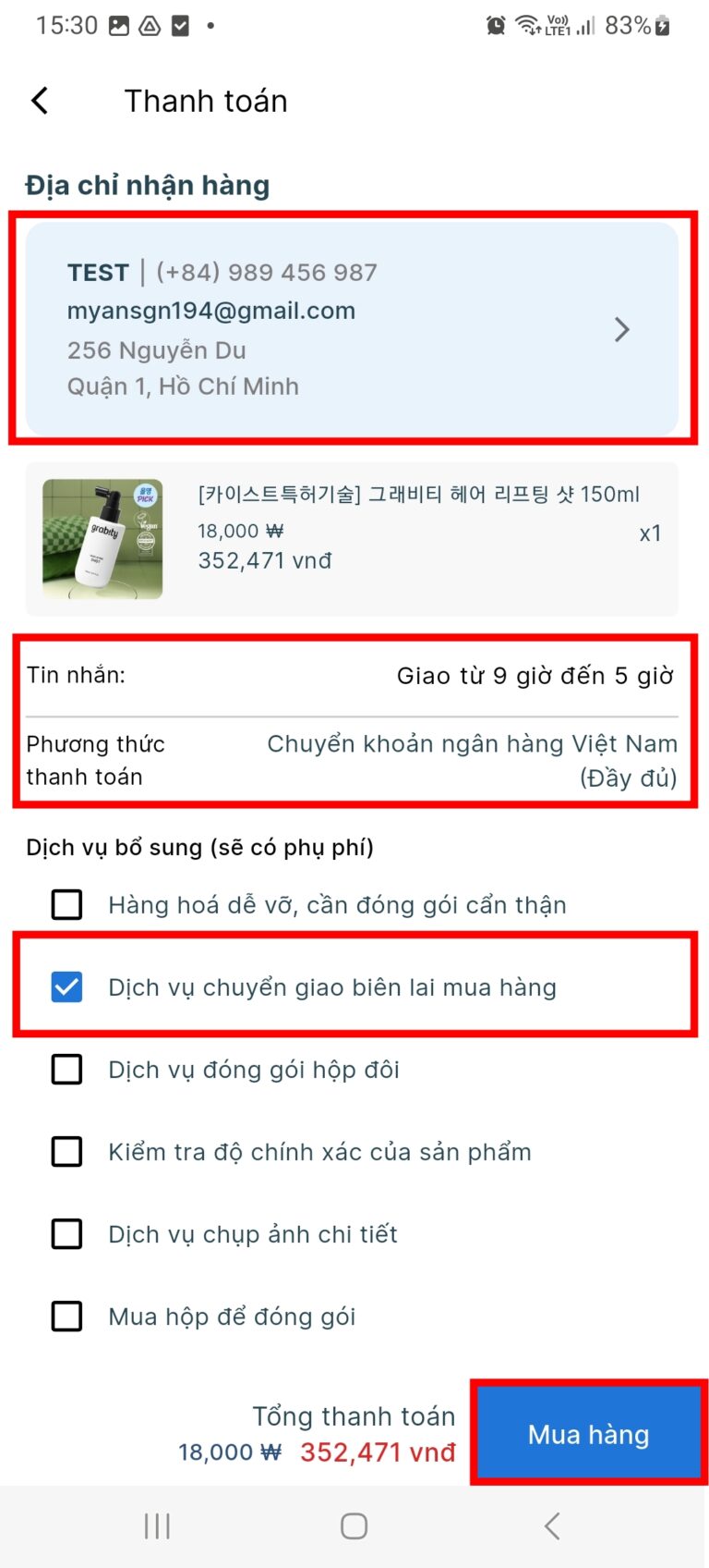order hàng hàn quốc thanh toán