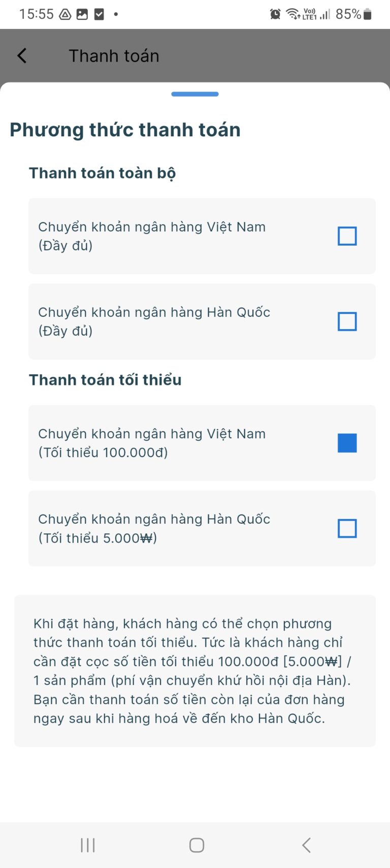 order hàng hàn quốc thanh toán